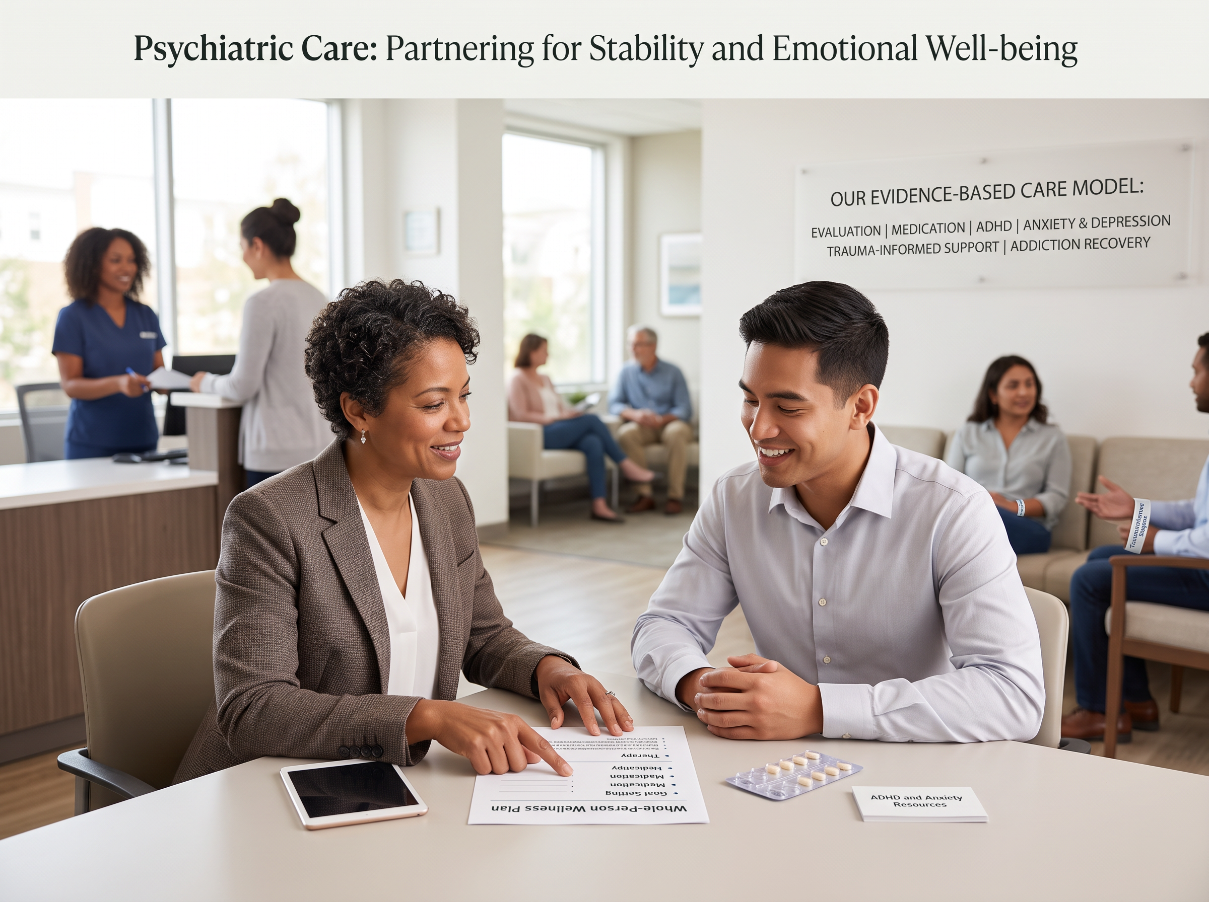 Psychiatric care consultation in a welcoming wellness center